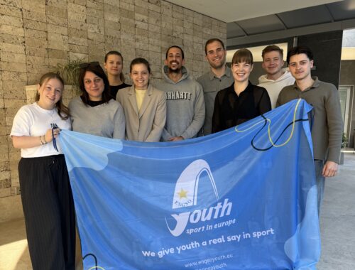 Group photo with flag